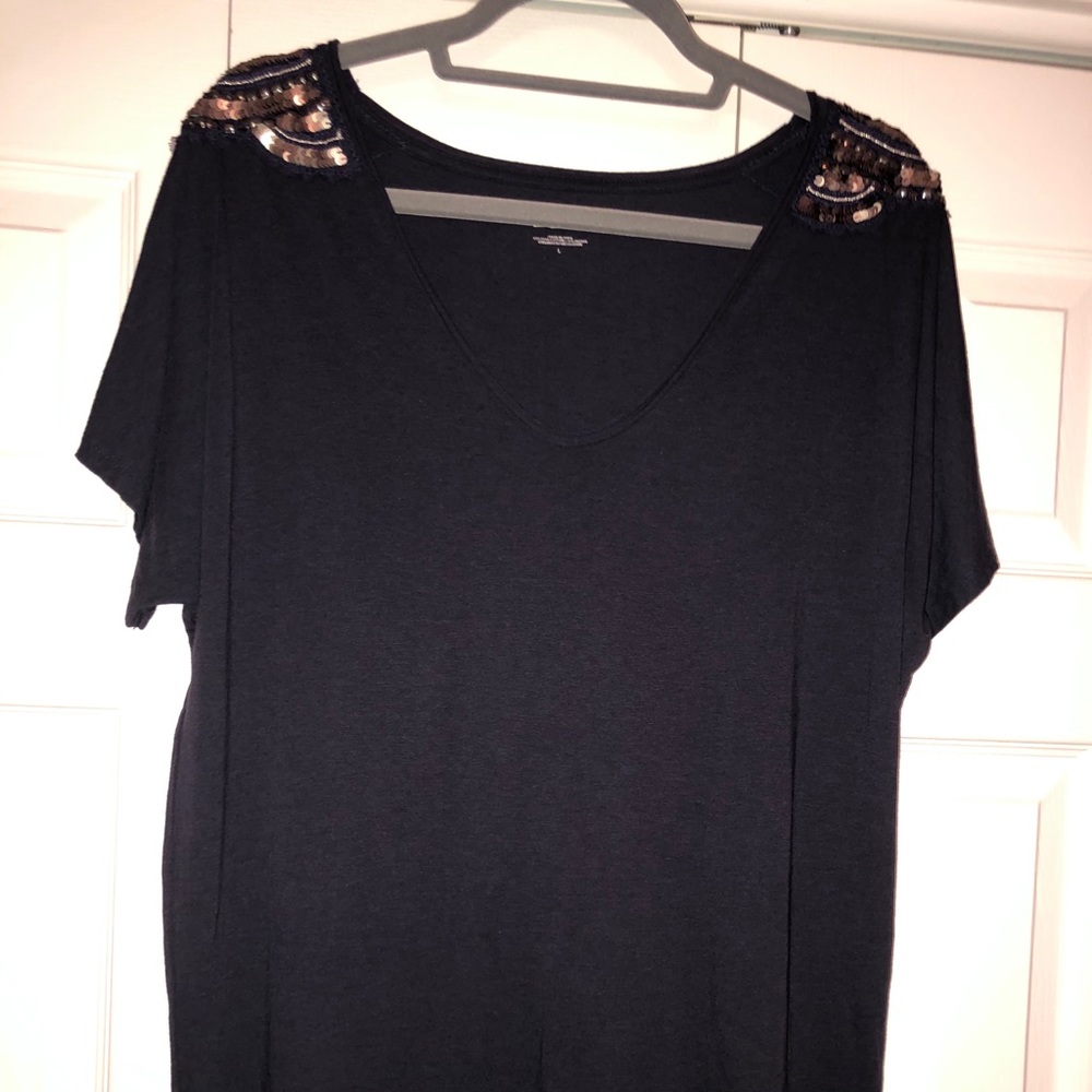 🛍Navy Anne Taylor Loft Sequin Shoulder Tunic